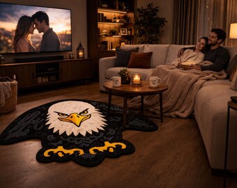 Hand Tufted Wool Eagle Rug, Rustic Wildlife Cabin Decor, American Bird Accent Rug