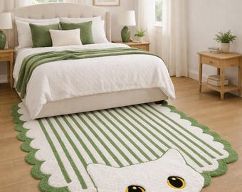 Hand Tufted Wool Rug, Modern Abstract Cat Design, Plush Carpet for Bedroom Home