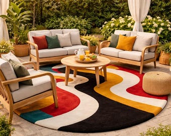 Hand Tufted Wool Rug, Modern Abstract Design, Custom Size Area Carpet