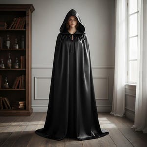 Hooded Black Cloak | Full Length Costume Cape | Mystical Halloween Robe