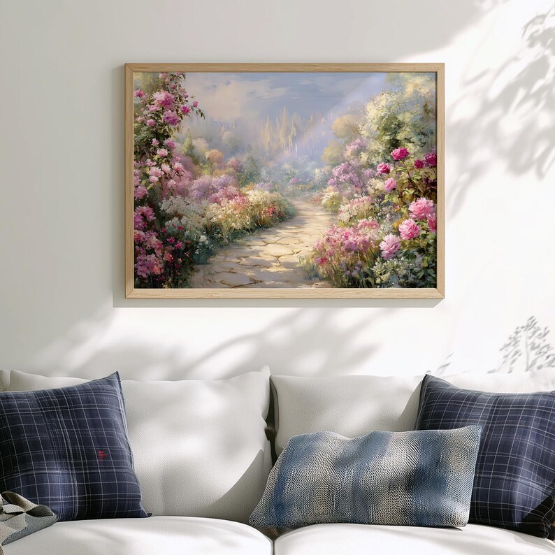 Cottagecore Garden Pathway Printable, Romantic Pastel Landscape, Dreamy ...