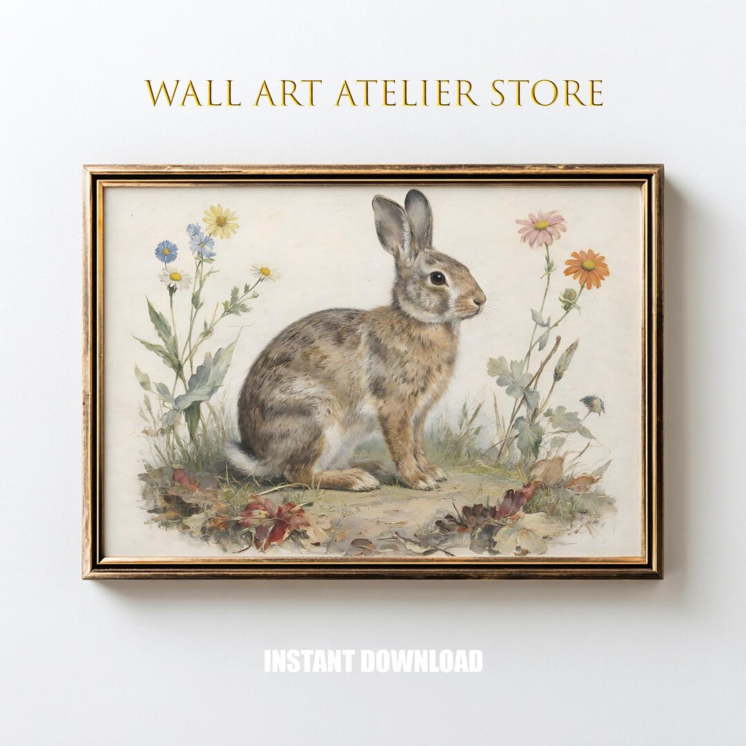 Cottage Core Rabbit Cottagecore Rabbit With Wildflowers Print - Rustic Bunny Art, Vintage ...