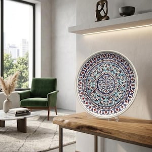Rumi Harmony– Handpainted Turkish Iznik Ceramic Plate | Ottoman Rumi Wall Decor | Traditional Turkish Pottery | Turkish cini ceramic plate.