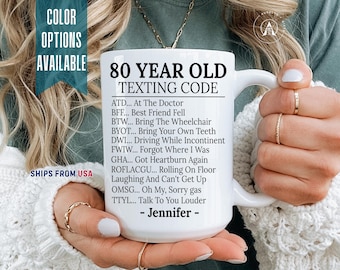 80 Years Old Birthday Mug, Funny Texts Code 80th Birthday Mug For Oldies, funny 80th Grandpa Birthday Mug, 80th Birthday Coffee Cup  [P125]