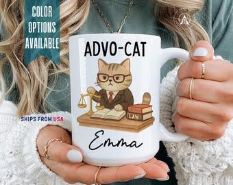 Cat Mom Lawyer Coffee Mug, Personalized Advocate Mug for Her, Custom New Advocate Gift, Funny Attorney Mug, Humorous Cup For Advocate [P180]