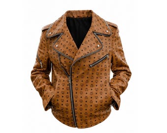 MCM Women’s Classic Moto Biker Jacket , Genuine Cowhide Leather & Streetwear Outerwear