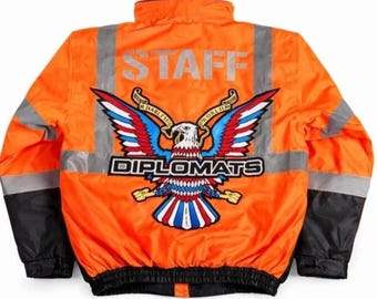 Orange reflektierende Sicherheitsjacke - Adler-Grafik-Streetwear-Mantel