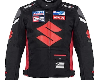 Suzuki Racing Motorcycle Jacket Black & Red – Breathable Mesh Biker Jacket with CE Armor