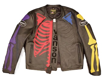 Vanson  Askan Bone Mens Motorcycle  Biker Jacket , Genuine Cowhide Leather & Racing Apperel