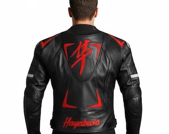 Suzuki Hayabusa Motorcycle Leather Racing Jacket – Genuine Cowhide & Biker Riding Apparel