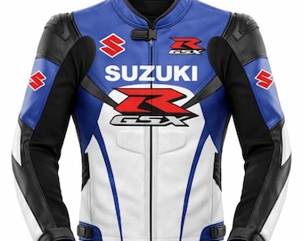Suzuki Motorcycle Leather Racing Jacket – Genuine Cowhide & Biker Riding Apparel