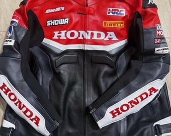 Honda Racing Leather Motorcycle Jacket – Genuine Cowhide Sport Biker Gear