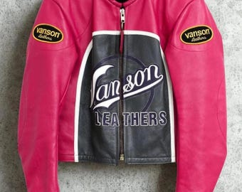 Vanson pink  Biker Motorcycle  Leather Jacket, Luxury Racing Streetwear, Café Racer