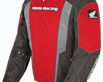 Honda CBR Red and Black Mesh Touring Biker Jacket , Breathable Protections &  Motorbike Riding Biker