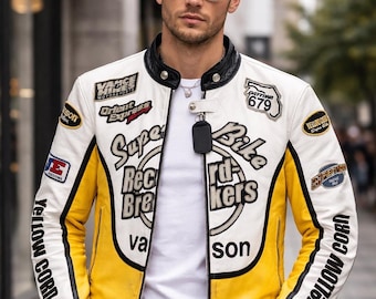 Vanson Yellow Corn Leather Motorcycle Jacket, Super Bike Racing Apparel