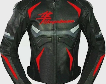Suzuki Hayabusa Leather Motorcycle Jacket: Genuine Cowhide Leather Racing Gear with Protection