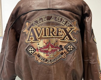 Avirex Style Brown Leather Bomber Jacket , Genuine Cowsoft Pilot Flight  Retro Varsity Aviator Coat