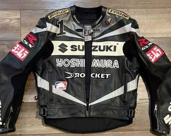 Suzuki Yoshiimura Leather Bomber Jacket ,  Varsity Style Streetwear Racing Apparel