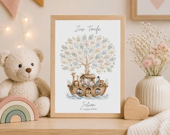 Personalisiertes Gästeposter zur Taufe mit Arche Noah | Taufgeschenk Junge Mädchen | Erinnerung Taufe mit Unterschriften | DIN A3&A4 Format