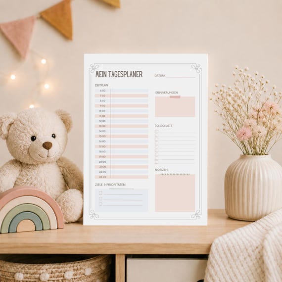Tagesplaner zum Ausdrucken | Tagesplan Vorlage | To-Do Liste | Zeitplan | Produktivitätsplaner – Tagesorganisation | Planer Vorlage