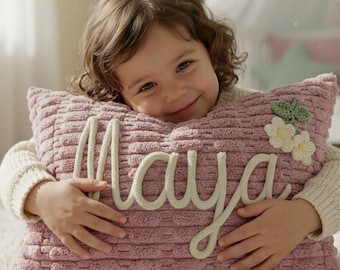 Custom Baby Name Pillow, Personalized Name Pillow, Hand Embroidered Corduroy Cushion, Nursery Pillow, Baby Shower Gift, First Birthday Gift