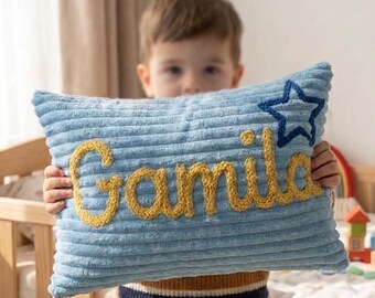 Custom Baby Name Pillow, Personalized Name Pillow, First Birthday Gift,Hand Embroidered Corduroy Cushion, Nursery Pillow, Baby Shower Gift