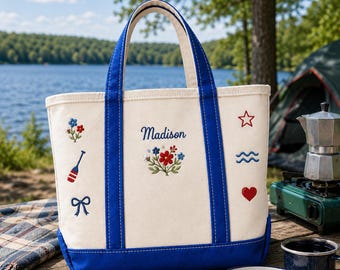 Embroidered Lake House Tote Bag, Hostess Gift Canvas Shopper, Lake Life Boat Bag, Summer Vacation Present, Cabin Getaway Tote