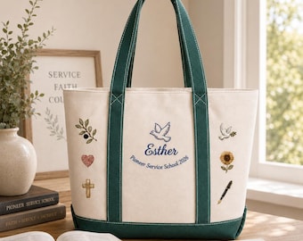 Custom Name Faith Service Tote Bag, Dove Bible Study Gift, Personalized Spiritual Work Tote
