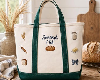 Custom Sourdough Club Tote Bag Personalized Baking Lover Market Tote Bread Making Gift for Home Bakers Canvas Cute Groceries Shoulder Bag