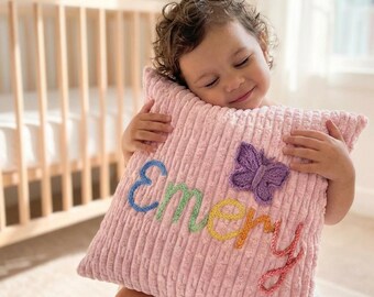 Personalized Corduroy Name Pillow, Raised 3D Yarn Embroidery, Nursery Decor Cushion