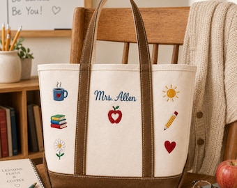 Custom Teacher Tote Bag Personalized Name Appreciation Gift Floral Classroom Work Carryall Canvas Aesthetic Flower School Shoulder Book Bag