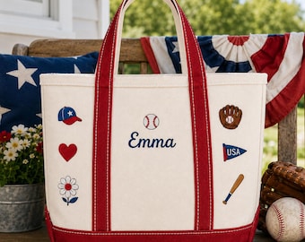 Baseball Tote Bag, Game Day Gift for Baseball Mom, Ballpark Bag with Glove and Bat