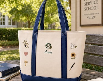 Pioneer Service Tote Bag Personalized School Gift Navy Contrast Canvas Bag Custom Name Pioneer Book Bag Best Ministry Appreciation Gift
