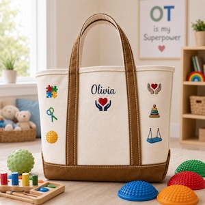 Occupational Therapist Tote Bag with Name, Personalized OT COTA Gift, Embroidered Canvas Therapy Work Bag, OT Student Graduation Gift
