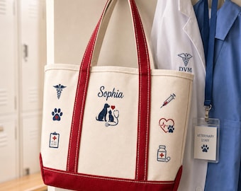 Embroidered Canvas Tote Bag for Vet Med Student, Veterinary Graduation Gift, Personalized Work Tote