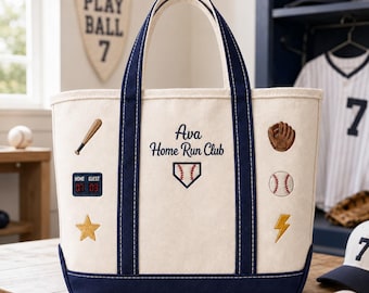 Custom Name Baseball Tote Bag, Embroidered Canvas, Softball Mom Gift, Vintage Sports Team Bag, Game Day Carry-All