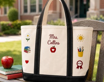 Personalized Teacher Retirement Tote Bag, Custom Name Retired Teacher Gift, AppleCanvas Bag, Coworker Farewell Present, Teacher Appreciation