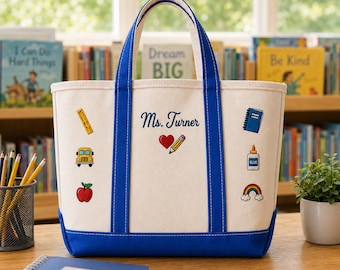 Teacher Tote Bag, School Supplies Gift for Teacher, Pencil Heart Classroom Work Bag