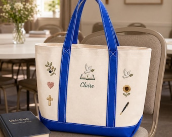 Embroidered Pioneer School Tote Bag Custom Cute Icon Book Bag Personalized Navy Canvas Tote Best Pioneer Appreciation Gift Service Bag
