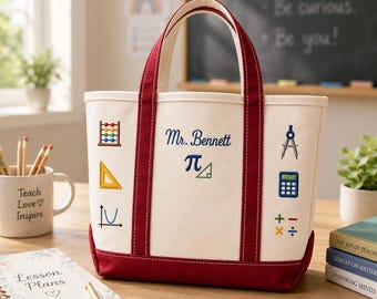 Personalized Math Teacher Tote Bag, Custom Gift for Teachers, Geometry Algebra Classroom Canvas Bag, Teacher Appreciation & Retirement Gift