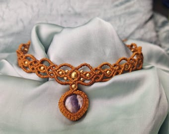 Macrame necklace with gemstone | Boho hippie festival jewelry | Gemstone necklace | Gift idea | Summer statement necklace | Unique piece