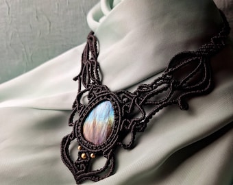 Macrame necklace with gemstone | Boho hippie festival jewelry | Gemstone necklace | Gift idea | Summer statement necklace | Unique piece