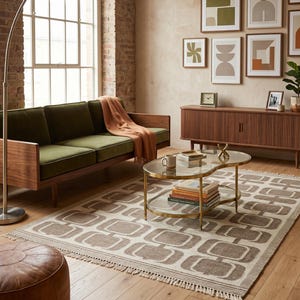 Handgeweven geometrisch wollen vloerkleed | Modern Scandinavisch plat geweven tapijt uit het midden van de eeuw
