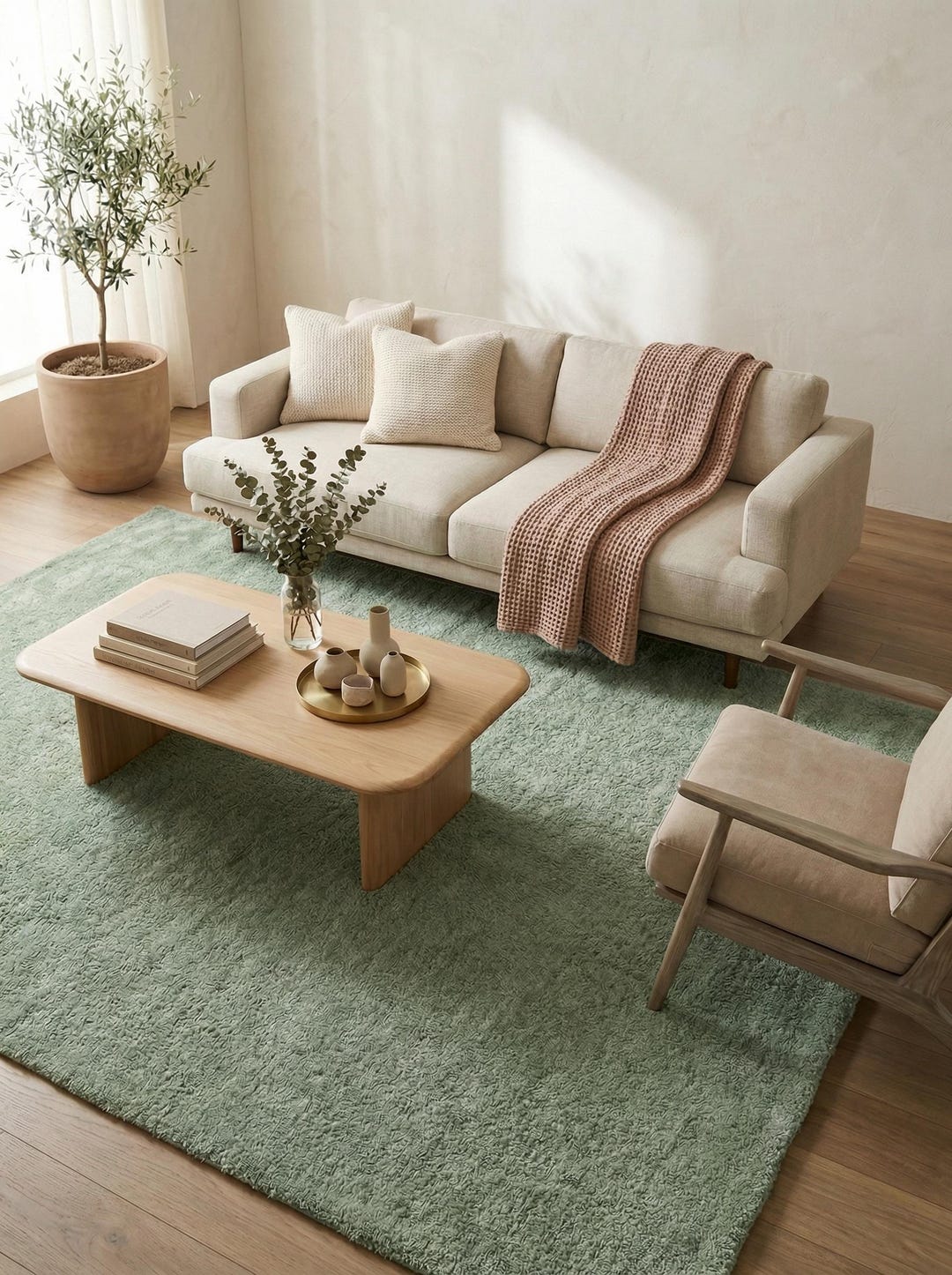 Hand-tufted Sage Green Wool Rug | Plush Minimalist Area Carpet | Living ...