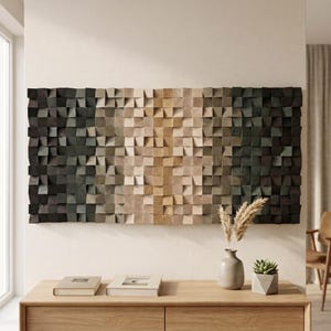 Large 3D Geometric Wooden Wall Art, Handmade Mosaic Decor, Modern Acoustic Panel for the Living Room, New Home Gift