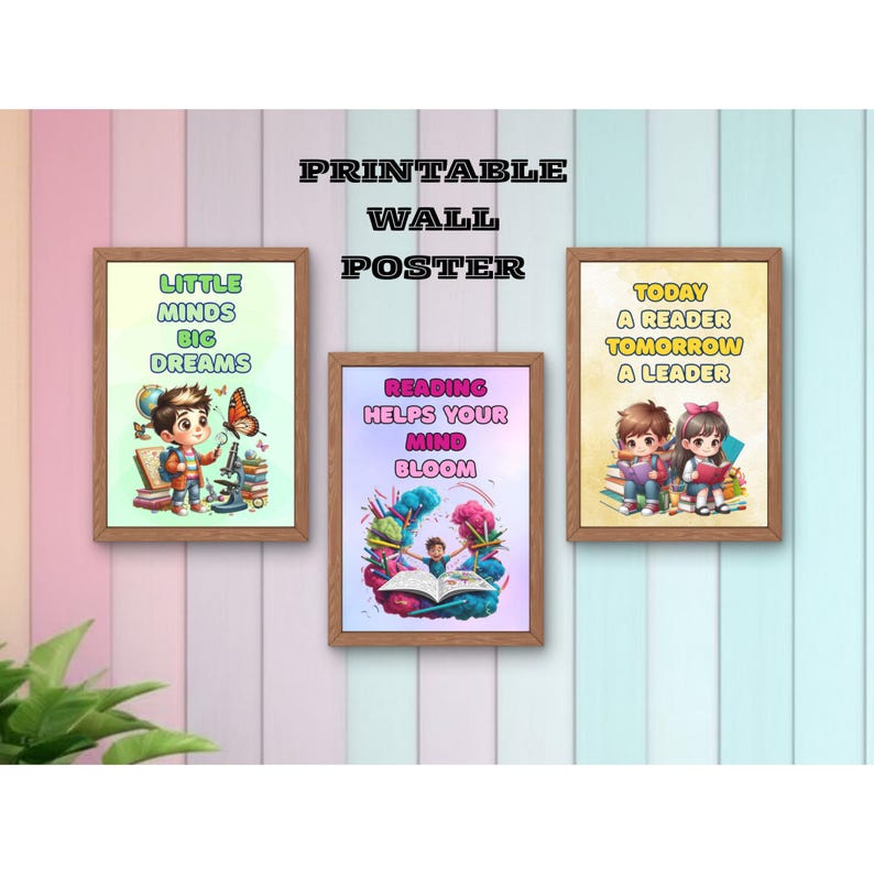 Kids Reading Wall Art Set, Motivational Quotes Poster,decor for ...