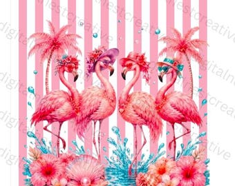 Summer Flamingo PNG |  Flamingo PNG Beach Vibes l Coastal Preppy Beach Cute Retro Stripe Beach Png | Sublimation Design  |  Digital Download