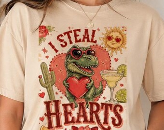 I Steal Hearts PNG | Valentine T-Rex SVG  | Dinosaur Love XOXO Png  |Sublimation Design |  Digital Download