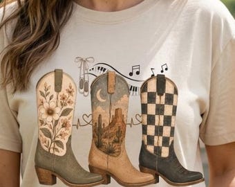 Cowboy Boots PNG| Western Cowgirl Design  | Checkered Png | trendy sublimation designs  | Digital Download