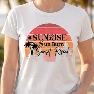 Lever du soleil, brûlure, coucher de soleil, répétition SVG | conception de chemise de vacances | Svg été |  Téléchargement numérique imprimable